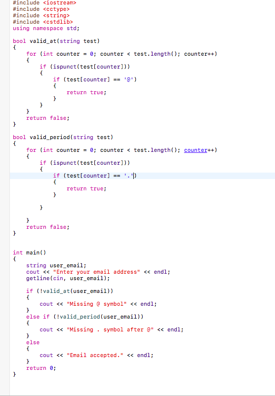 Solved Ask the user for an email address. Determine if the | Chegg.com