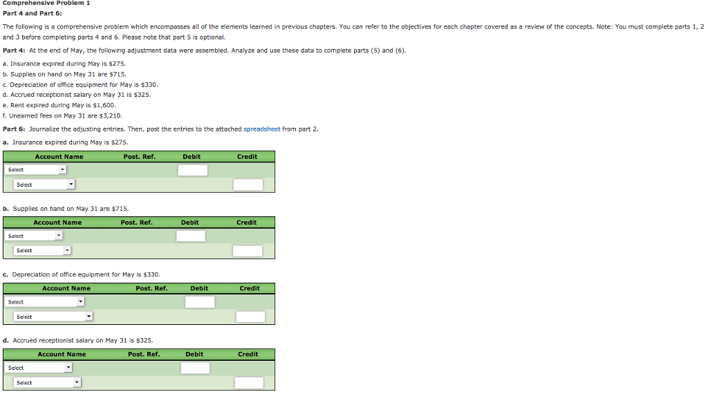 Solved Comprehensive Problem 1 Part 4 And Part 6 The | Chegg.com