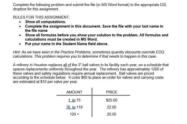 Solved Complete the following problem and submit the file | Chegg.com