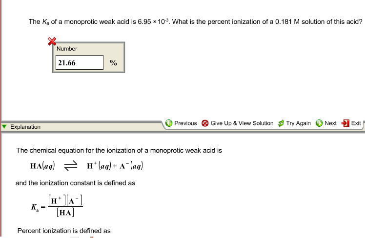 The Ka Of A Monoprotic Weak Acid Is What Is The Percent Ionization Solved: The Ka Of A Monoprotic Weak Acid Is 6.95 × 10-3. W... | Chegg.com