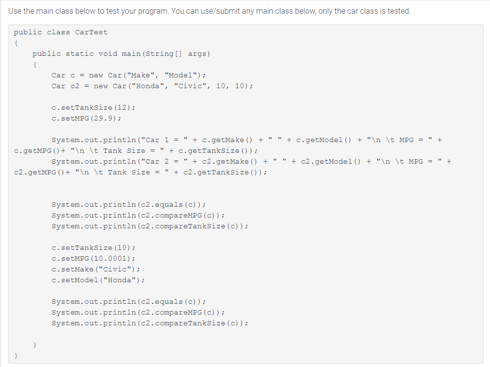 Solved Your car class should have the following: Fields a | Chegg.com