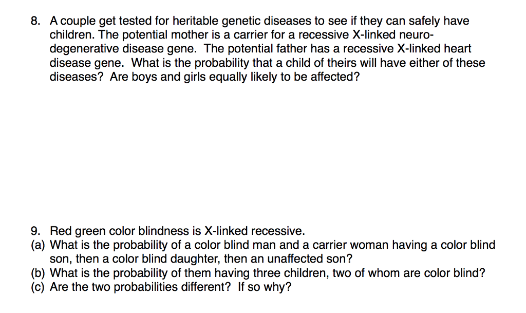Solved 8 A Couple Get Tested For Heritable Genetic Diseases Chegg