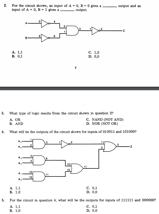 Solved For The Circuit Shown, An Input Of A = 0, B = 0 Gives | Chegg.com