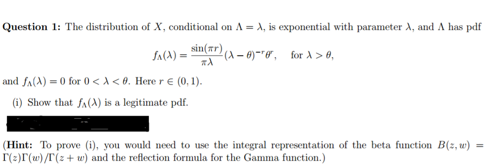 The distribution of X, conditional on A = lambda, is | Chegg.com