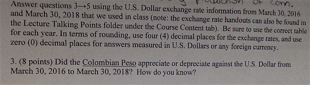 Solved Answer questions 3-+5 using the U.S. Dollar exchange | Chegg.com