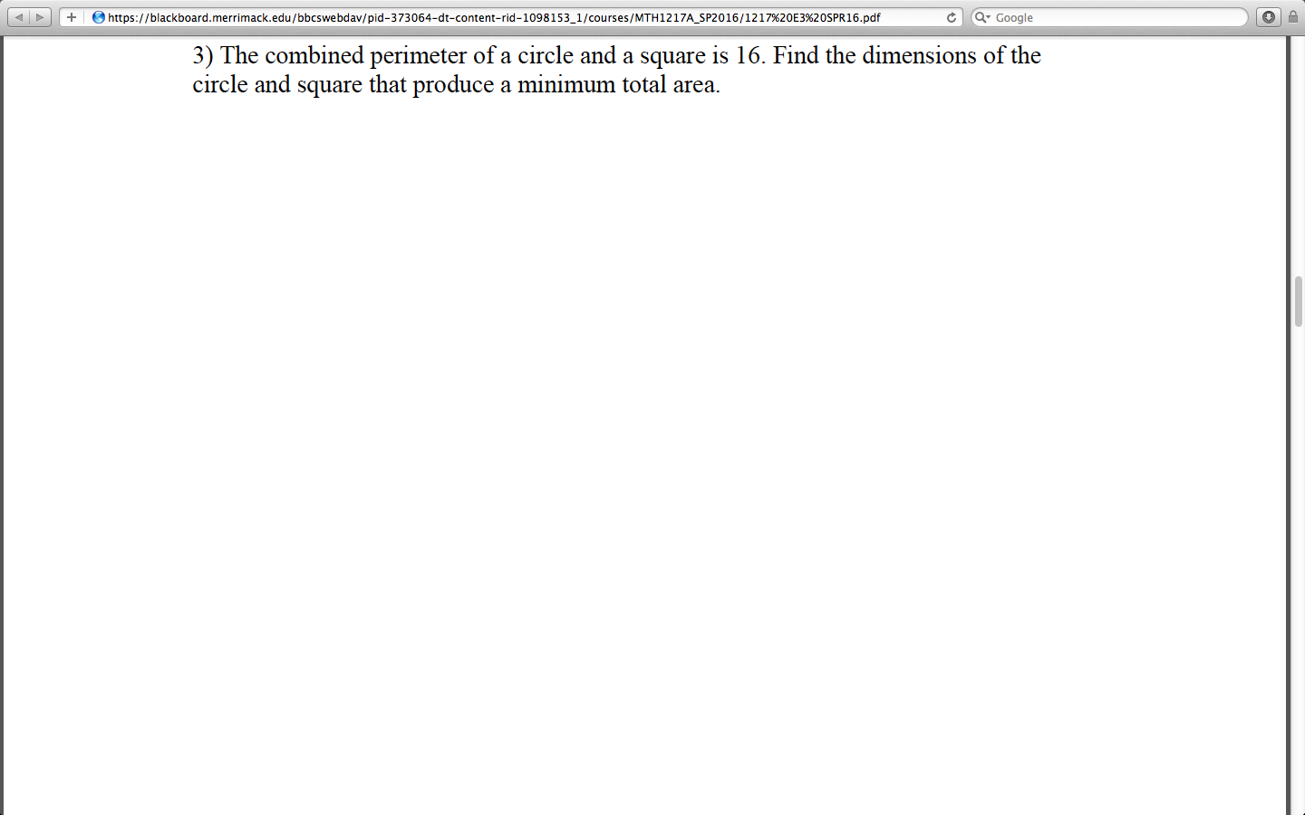 Solved The combined perimeter of a circle and a square is | Chegg.com