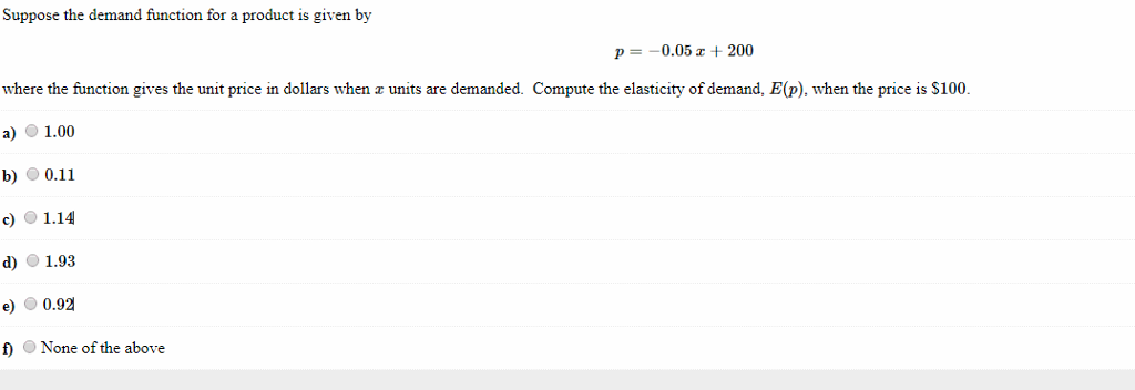 Solved Suppose the demand function for a product is given by | Chegg.com
