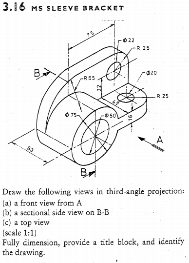 Solved Draw the following views in third-angle projection: | Chegg.com