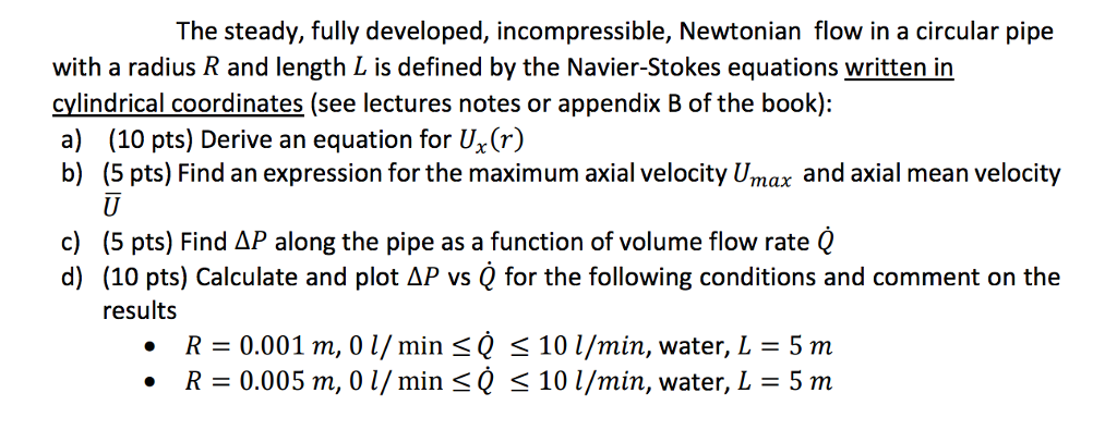 Solved The steady, fully developed, incompressible, | Chegg.com