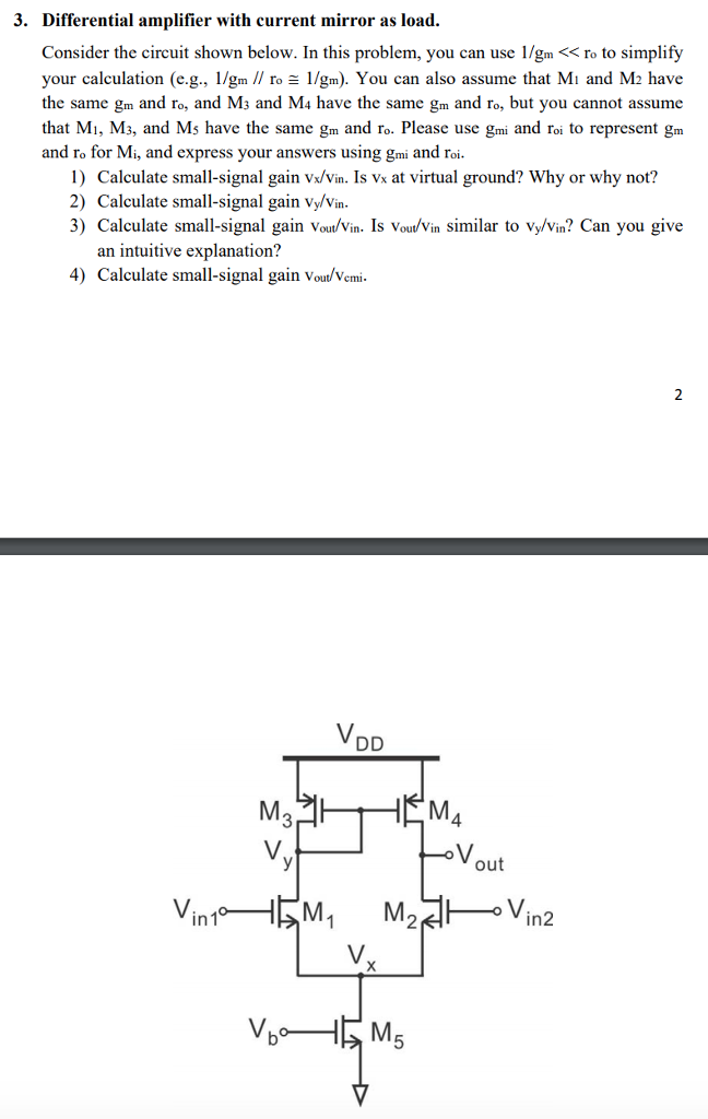 Solved 3. Differential amplifier with current mirror as