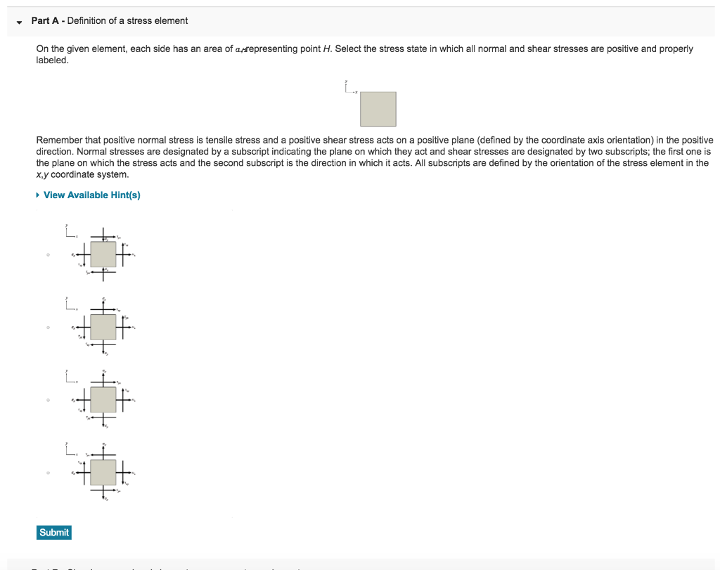 Solved Part A Definition of a stress element On the given | Chegg.com