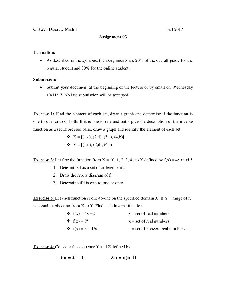 Solved CIS 275 Discrete Math I Fall 2017 Assignment 03 | Chegg.com