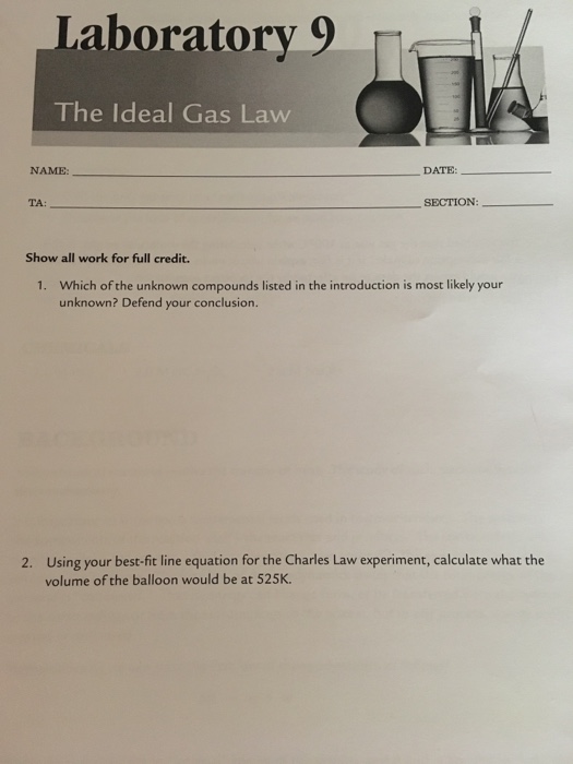 Solved Laboratory 9 The Ideal Gas Law NAME DATE TA