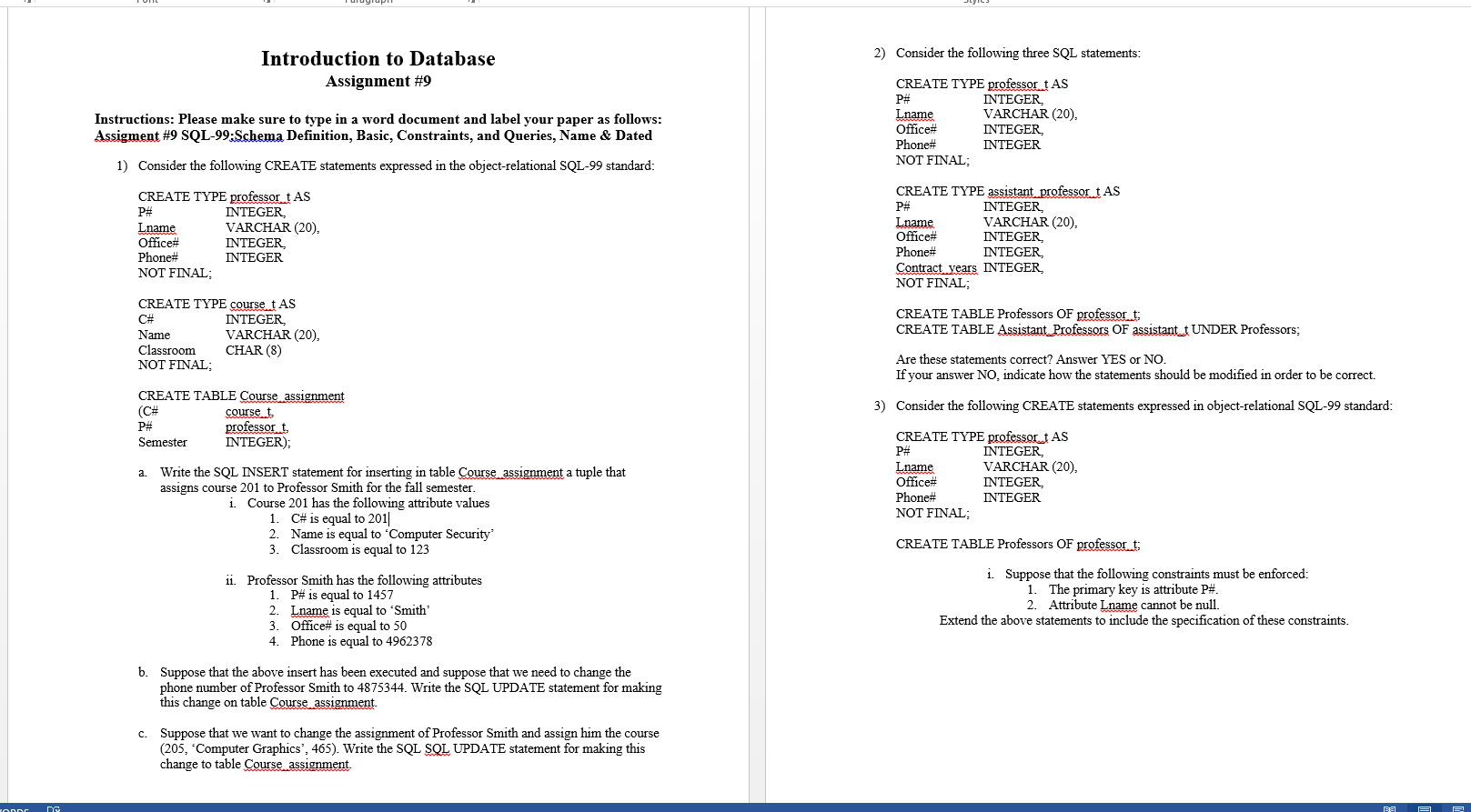 Solved Consider the following CREATE statements expressed in | Chegg.com
