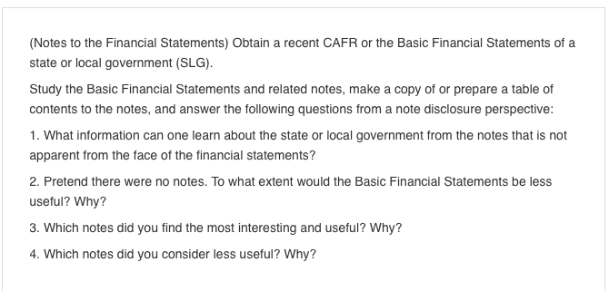 Notes To The Financial Statements Obtain A Recent Chegg