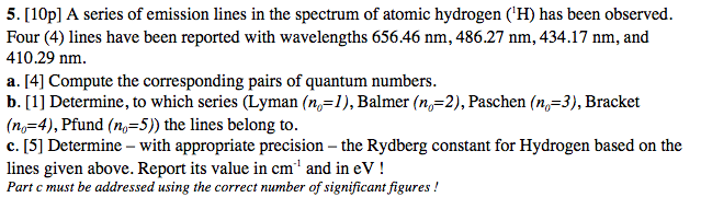 Solved A series of emission lines in the spectrum of atomic | Chegg.com