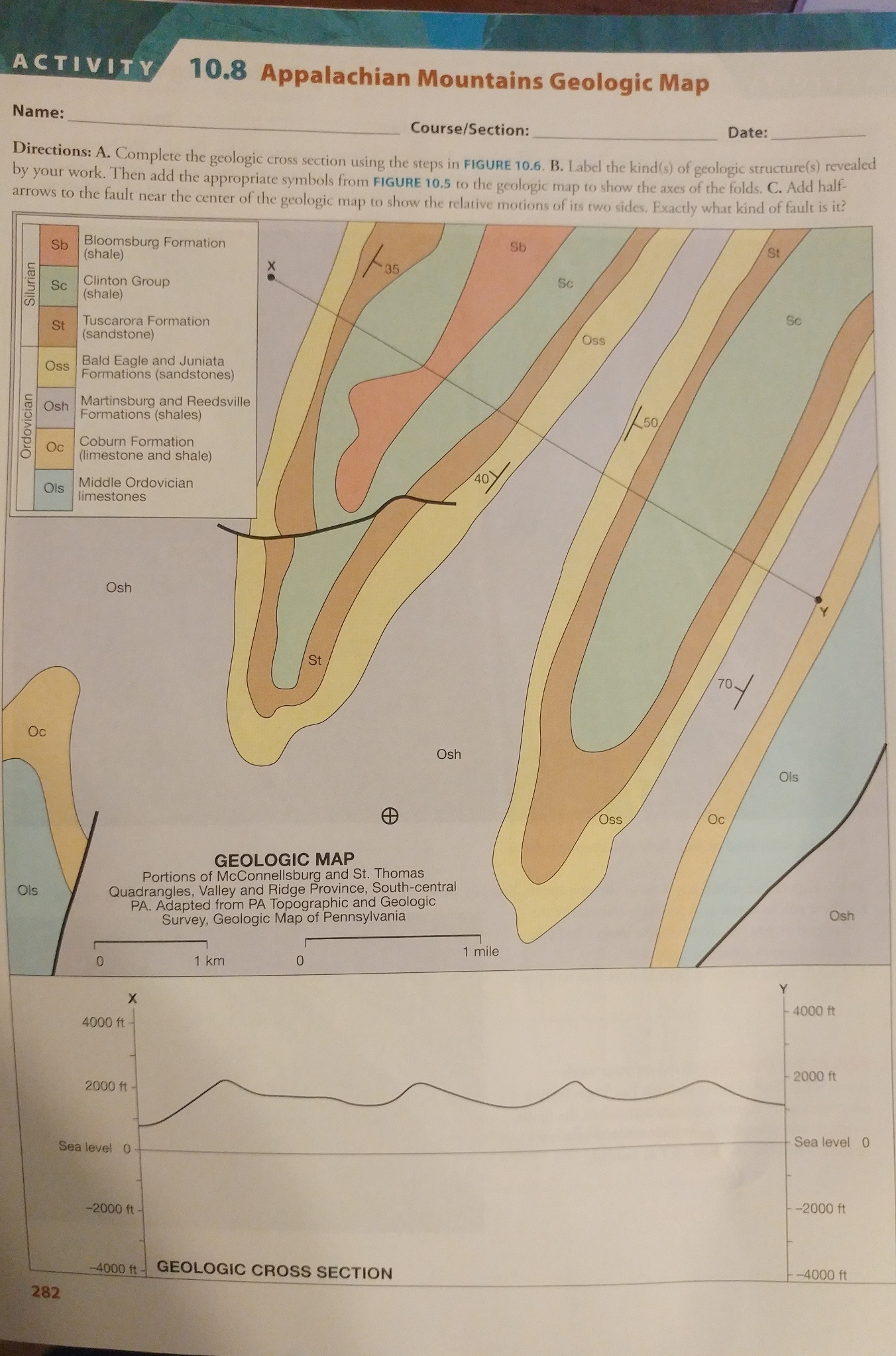 Solved Direction: A. Complete the geologic cross section | Chegg.com