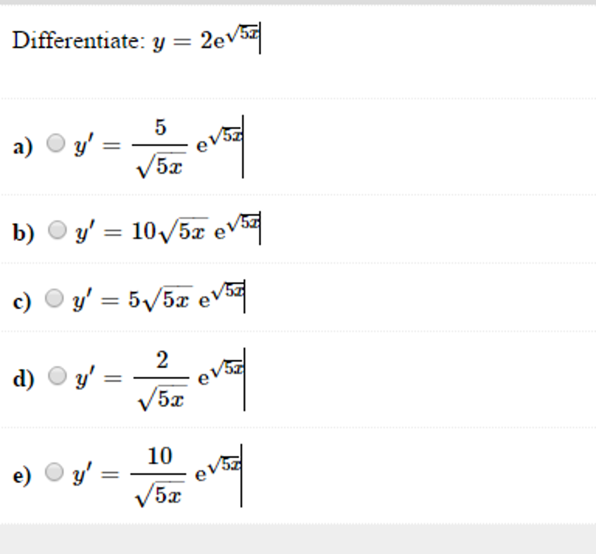 solved-differentiate-y-2e-squareroot-5x-y-5-squareroot-chegg