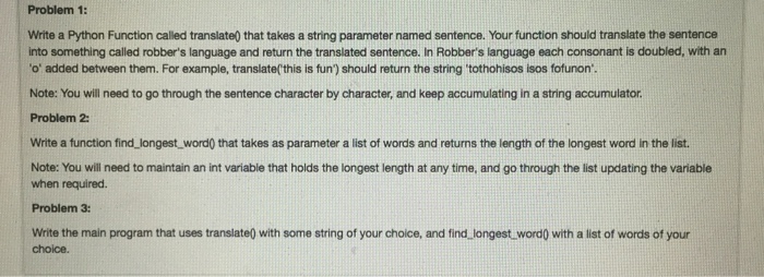 Solved Problem 1: Write a Python Function called translate() | Chegg.com