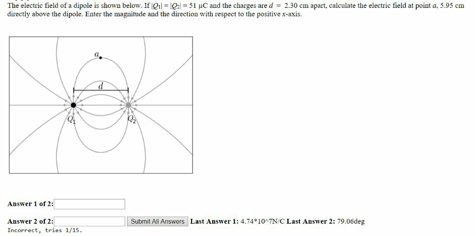 Solved The electric field of a dipole is shown below. If Q1 | Chegg.com