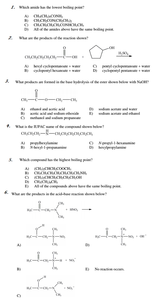 Solved Which amide has the lowest boiling point? What are | Chegg.com