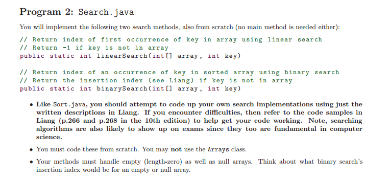 Solved Program 2: Search.java You will implement the | Chegg.com