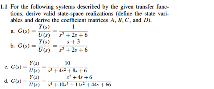 Solved 1.1 For the following systems described by the given | Chegg.com