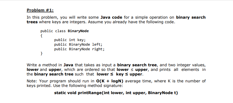 Solved Problem #1: In this problem, you will write some Java | Chegg.com