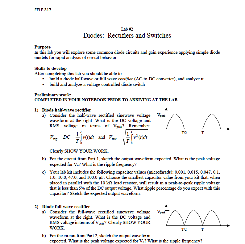 Solved EELE 317 Lab 2 Diodes Rectifiers and Switches