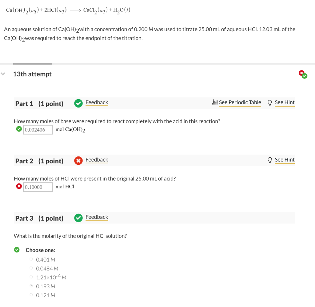 Solved An aqueous solution of Ca(OH)2with a concentration of | Chegg.com