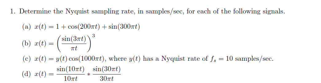 Solved Determine The Nyquist Sampling Rate In Samples sec Chegg