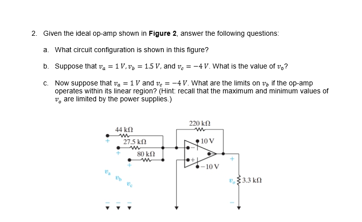 Solved Given the ideal op-amp shown in Figure 2, answer the | Chegg.com