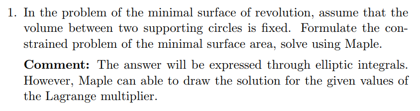 Solved 1. In the problem of the minimal surface of | Chegg.com