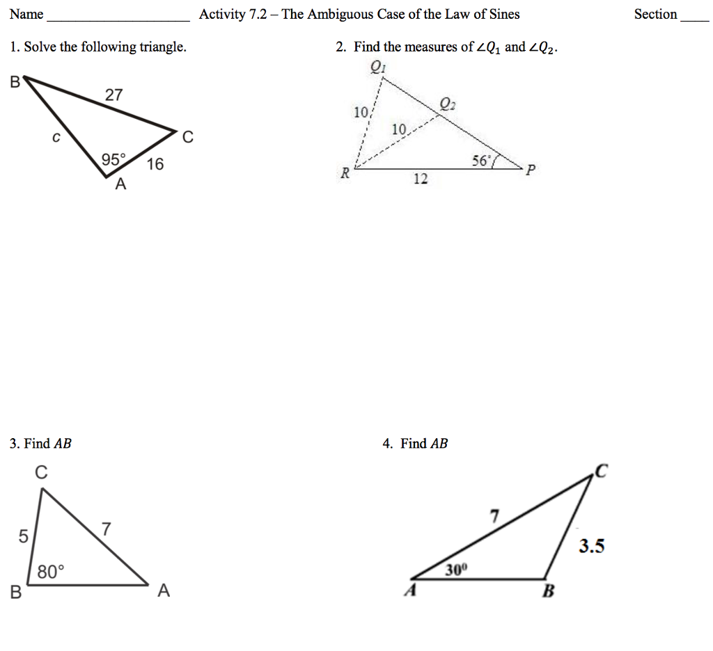 Solved Name Activity 7.2 The Ambiguous Case of the Law of | Chegg.com