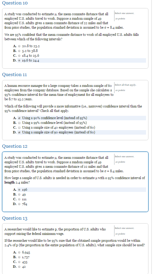 Solved Question 10 A study was conducted to estimate μ, the | Chegg.com