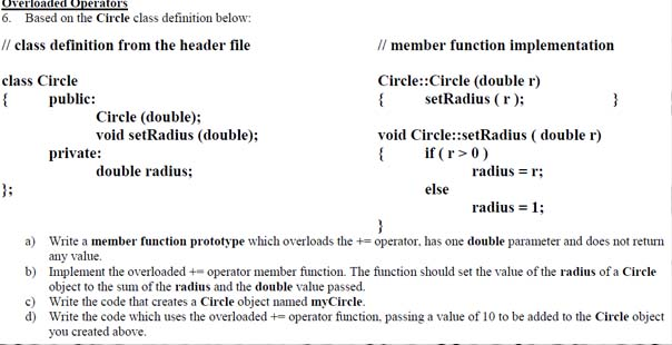 Solved Based on the Circle class definition below: Write a | Chegg.com