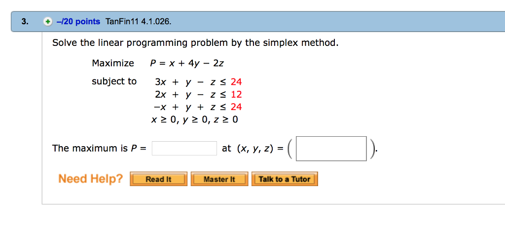 Solved Solve the linear programming problem by the simplex | Chegg.com