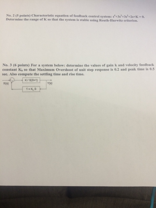 Solved Characteristic equation of feedback control system