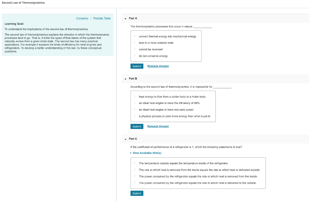 Solved Second Law of Thermodynamics Constants Periodic Table | Chegg.com
