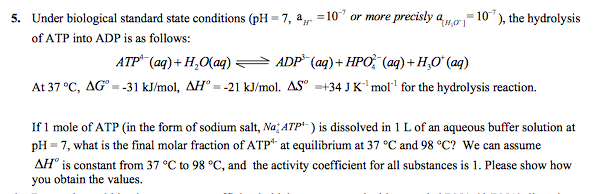 Solved 5 Under Biological Standard State Conditions pH 7 Chegg