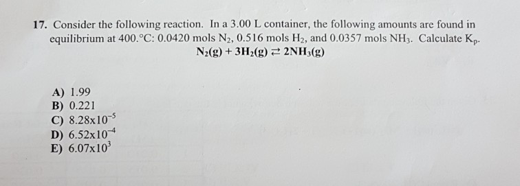 Solved Consider the following reaction. In a 3.00 L | Chegg.com