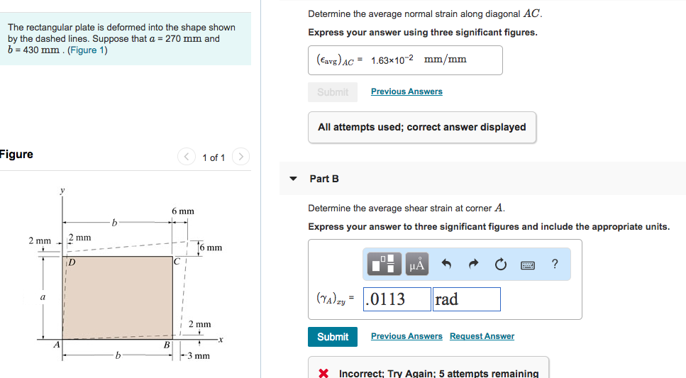 Solved Determine the average normal strain along diagonal AC | Chegg.com