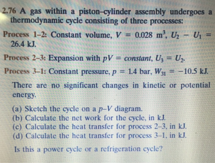 Solved A gas within a piston-cylinder assembly undergoes a | Chegg.com 