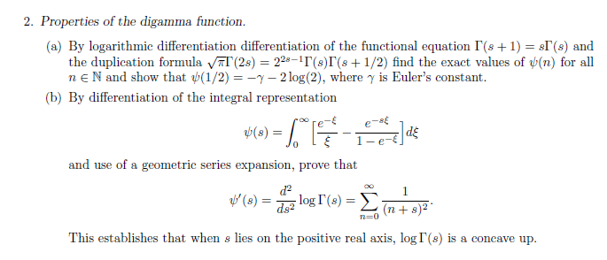 Solved Properties Of The Digamma Function. (a) By 