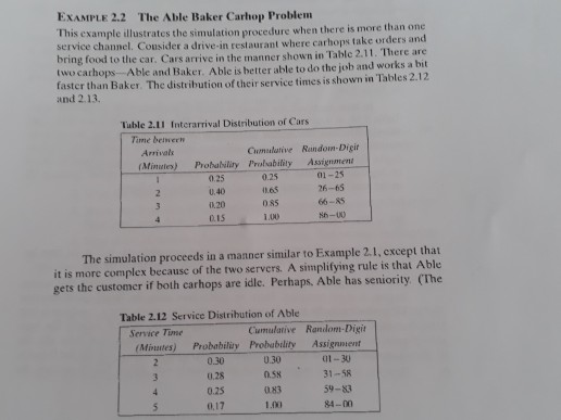 ExAMPLE 2.2 The Able Baker Carhop Problem This | Chegg.com