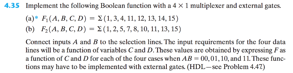 Solved 4.35 Implement The Following Boolean Function With A | Chegg.com