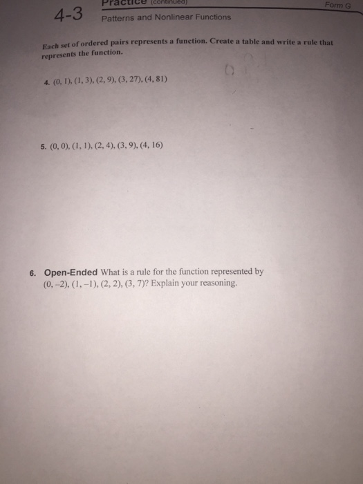 which table of ordered pairs represents a function