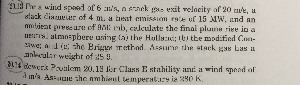 Solved For a wind speed of 6 m/s, a stack gas exit velocity | Chegg.com