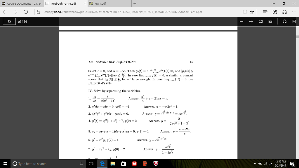 Solved Select c = 0, and alpha = -infinity. Then y_n(t) = | Chegg.com