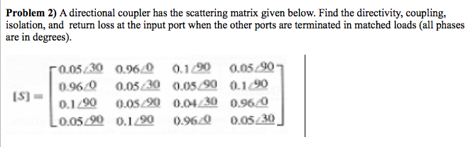 Solved Problem 2) A directional coupler has the scattering | Chegg.com